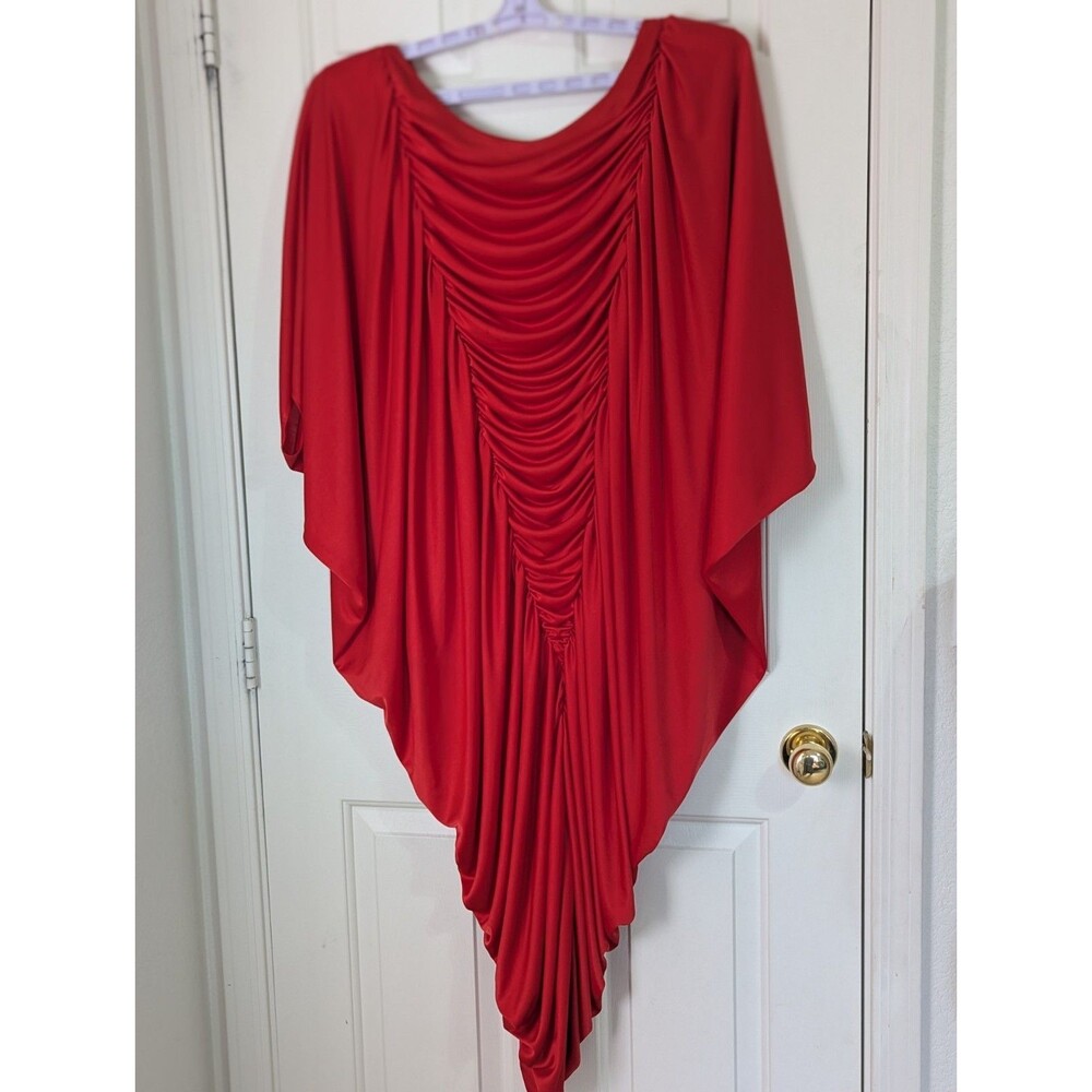 VTG Variations 70s 80s Kaftan Draped Maxi Dress 18 Red Disco Avant Garde Grecian